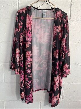 Catherines Black Swim Coverup Floral Print- 3X